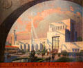 Texas Centennial Exposition Natural Resources Building promotional painting by Eugene Gilboe used to sell Dallas as site of expo though building design was not constructed at Bullock Texas State History Museum. Austin, TX.