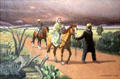 The Alamo Messengers painting by Bruce Marshall portrays massacre survivors at Susanna Dickinson Museum House. Austin, TX.