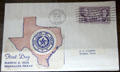 Texas Centennial Alamo stamp first day of issue envelope at Gonzales Historical Memorial. Gonzales, TX.