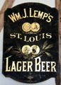 Advertising sign for Wm. J. Lemp's, St. Louis, Lager Beer inside Star Exchange at Conservation Plaza. New Braunfels, TX.