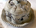 Porcelain sugar bowl with ornate silver decoration in Baetge House at Conservation Plaza. New Braunfels, TX.