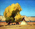 Lazy Autumn painting of native campsite by Maynard Dixon at BYU Museum of Art. Provo, UT.