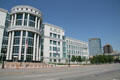 Scott M. Matheson Courthouse with Wells Fargo & One Utah Center towers. Salt Lake City, UT.
