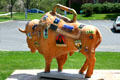 Buffalo painted as suitcase with stickers of Utah Travel Attractions outside Council Hall. Salt Lake City, UT.