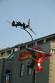 Flying Objects theme art of flying anvil outside Salt Lake Brewing Building. Salt Lake City, UT.