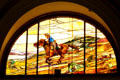 Pony Express stained glass window at Union Pacific Railroad depot. Salt Lake City, UT.