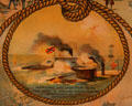 Monitor & Merrimac reenactments detail on Jamestown Exposition poster at Hampton Roads Naval Museum. Norfolk, VA.