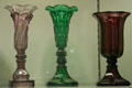 American pressed glass colored vases at Chrysler Museum of Art. Norfolk, VA.