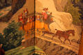 Horse-drawn coach on rails on views of America wallpaper by Jean Zuber & Co. of Paris. Orange, VA.