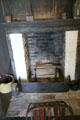 Fireplace in U.S. Grant's HQ cabin with fender with USG initials at Hopewell. Hopewell, VA.