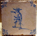 Delftware tile with swordsman found at Jamestown in Jamestown National Park Museum. Jamestown, VA.
