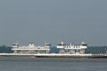 Car ferries Pocahontas & Williamsburg pass off Jamestown crossing James River. Jamestown, VA.