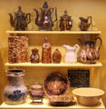 Bennington Pottery teapots, pitchers & bowls by United States Pottery Co. at Bennington Museum. Bennington, VT.
