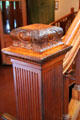 Staircase carved newel post aboard Ticonderoga at Shelburne Museum. Shelburne, VT.