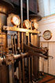 Steam engine controls with gauges by W. & A. Fletcher Co. of Hoboken, NJ aboard Ticonderoga at Shelburne Museum. Shelburne, VT
