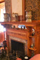 Second parlor fireplace displaying clock & ceramic at Marsh-Billings-Rockefeller Mansion. Woodstock, VT.