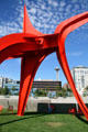 Alexander Calder's Eagle stabile at Olympic Sculpture Park frames nearby Space Needle. Seattle, WA