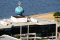 Seattle Post-Intelligencer Building with its eagle atop a globe from Space Needle. Seattle, WA.