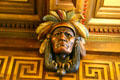 Carved Indian head sculpture in lobby of Smith Tower. Seattle, WA