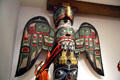 Details of Northwest Coast Indian totem & Huxwhukw mask at Seattle Art Museum. Seattle, WA.