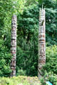 Replicas of Tsimshian Memorial Pole & Haida House Frontal Pole at Burke Museum of University of Washington. Seattle, WA.