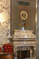 Marble fireplace & first 'Washington state flag in reception room of Washington State Capitol. Olympia, WA.