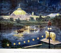 Print of Manufacturer's Building & Wooded Island at night at World's Columbian Exposition by Poole Bros. at Columbus Museum. Columbus, WI.