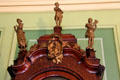 Detail of carved finials atop tall case clock in drawing room at West Virginia Governor's Mansion. Charleston, WV.