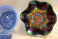 Glass Bowl with "Petal & Fans" pattern & deep iridescent finish, Dugan Glass Co., Indiana, PA at Huntington Museum of Art. Huntington, WV.