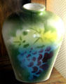 Milk glass vase with color gradient & grapes at Fostoria Glass Museum. Moundsville, WV.