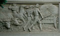 Oxen-drawn wagon relief on Wyoming Supreme Court & State Library Building. Cheyenne, WY.