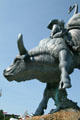 Detail of bucking bull on Champion Lane Frost sculpture by Chris Navarro. Cheyenne, WY
