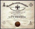 Cody's Masonic life membership certificate