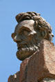 Detail of sculpted head of Abraham Lincoln overlooking pass that over time carried California Trail, Pony Express, Union Pacific transcontinental railroad, Lincoln Highway & I-80. WY