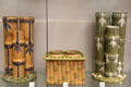 Wedgwood yellow caneware containers plus one in cane shape made of green jasper at Lady Lever Art Gallery. Liverpool, England.