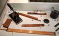 Early Customs & Excise tools used to measure & record imported goods at Merseyside Maritime Museum. Liverpool, England.