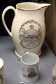 Creamware jug with transfer-print of cotton spinning machine by T. Baddeley of Hanley & porcelain mug with transfer-print of PM William Pitt by Richard Chaffers' factory, Liverpool at Walker Art Gallery. Liverpool, England.