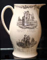 Creamware transfer-print jug with nautical song lyrics to sing while drinking contents from Liverpool or Staffordshire at Walker Art Gallery. Liverpool, England.