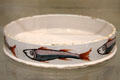Char dish with Char painted around the sides & used for serving this cold water fish, similar to salmon or trout, tin-glazed earthenware, made in Liverpool at National Museum of Wales. Cardiff, Wales.