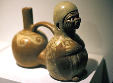 Mochika ceramic jug with face in Incan Museum, Cusco. Peru.