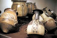 Inca ceramic pot collection in Inca Museum, Cusco. Peru.