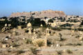 View of fort & Moslem cemetery above reservoir in Jaiselmer. India.