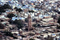 Clock tower in market of Jodhpur seen from above. India.