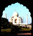 View through an arch at Taj Mahal in Agra. India.