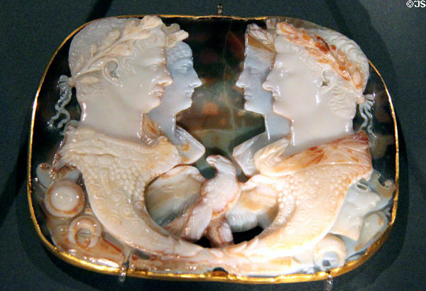 Onyx Gemma Claudia cameo of Emperor Claudius with wife & parents (49) at Kunsthistorisches Museum. Vienna, Austria.