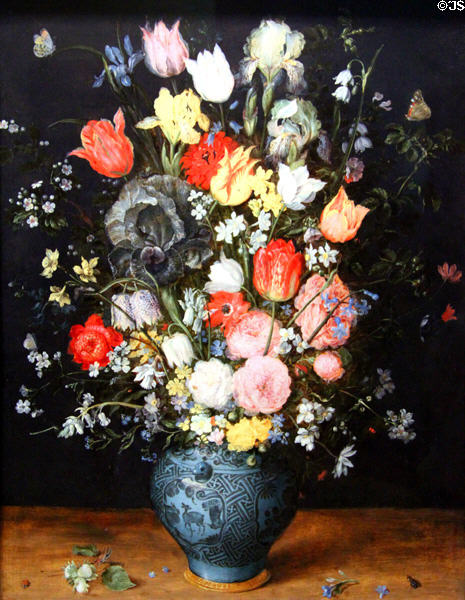 Bouquet of Flowers painting (1608) by Pieter Brueghel the Elder at Kunsthistorisches Museum. Vienna, Austria.