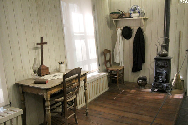 Simple furnishings of Van Gogh House in Cuesmes representing simplicity of his life as a layman preacher. Mons, Belgium.