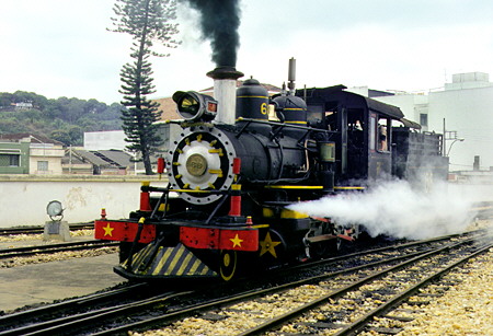 Tourist train heading towards Tiradentes from the Railway Museum in São João del Rei. Brazil.