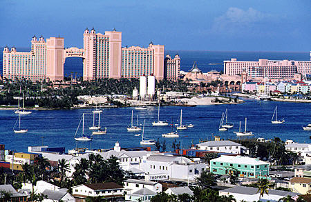 Atlantis Hotel on Paradise Island seen from water tower. The Bahamas.