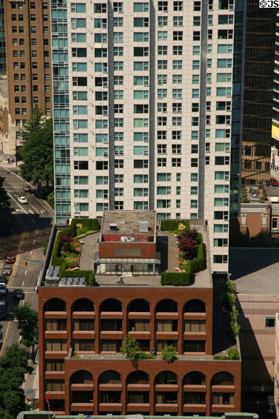 Downtown roof garden (815 West Hastings) from Harbour Centre observation deck. Vancouver, BC.